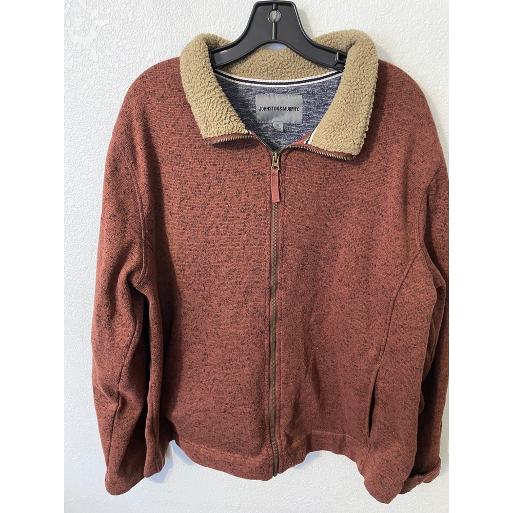 Johnston & Murphy Mens Sherpa Collar Zip Front Jacket Rust‎ Marl Fabric XL